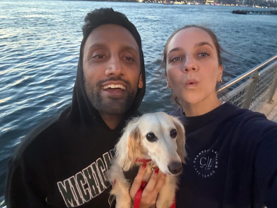 Jen, Rob and Charlie by the water