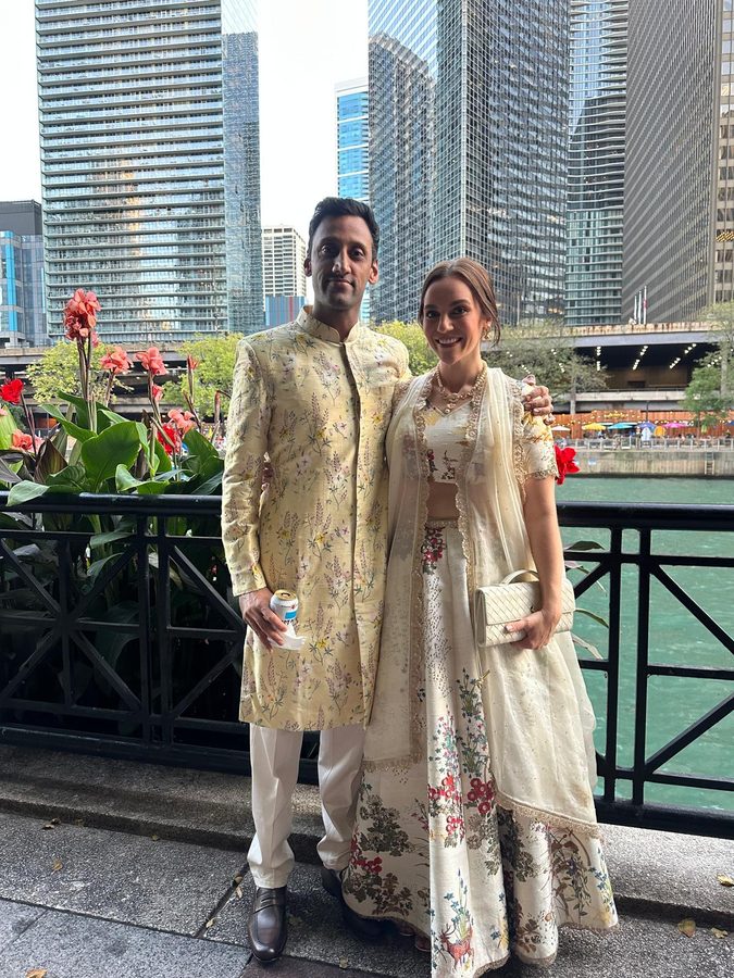 Jen and Rob in Indian wedding attire in Chicago